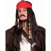 Piratset med peruk, bandana, mustasch och skägg