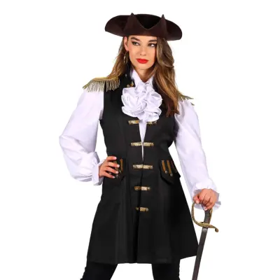 Piratväst Svart Dam Deluxe - Medium
