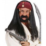 Svart Jack Sparrow-inspirerad Piratperuk med pannband
