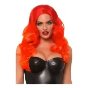 Lång Vågig Neon Orange Peruk - One size