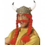 Latex Vikingahjälm med röda flätor och skägg