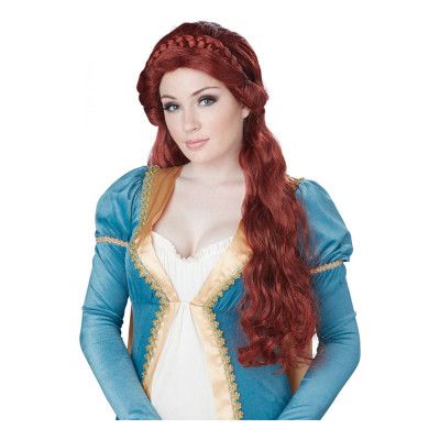 Medeltida Tjej Röd Lång Peruk - One size