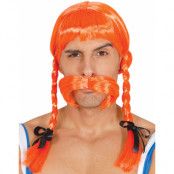 Orange Obelix Inspirerad Peruk med Mustasch och Flätor