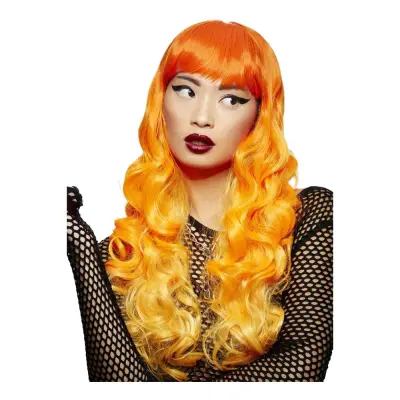 Manic Panic Lång Röd/Orange Deluxe Peruk med Lockar - One size