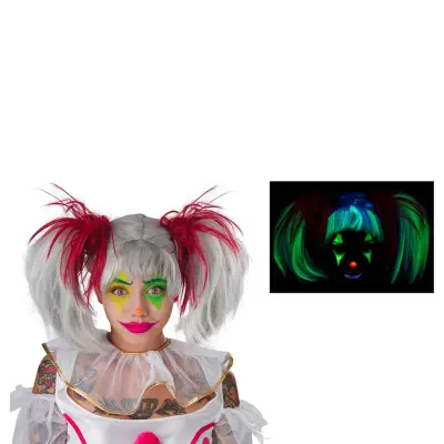 Självlysande Peruk med Tofsar Vit/Röd - One size