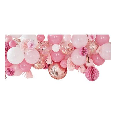 Backdrop Ballonger & Pappersfjädrar Vit/Rosa/Roséguld