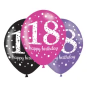 Ballonger 18 Rosa/Svart Happy Birthday - 6-pack