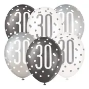 Ballonger 30 Svart/Vit/Silver - 6-pack