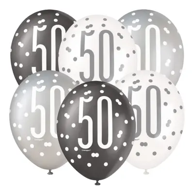 Ballonger 50 Svart/Vit/Silver - 6-pack