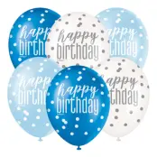 Ballonger Happy Birthday Blå/Vit - 6-pack