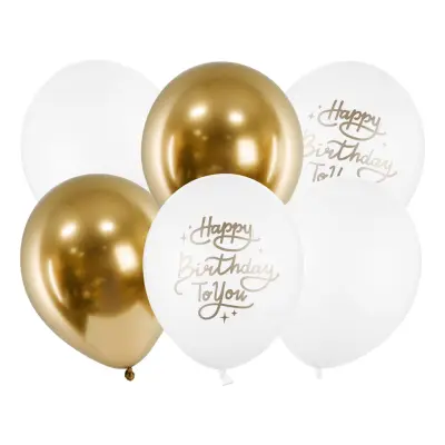 Ballonger Happy Birthday Guld/Vit - 6-pack