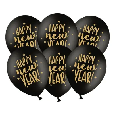 Ballonger Happy New Year Svart/Guld - 6-pack