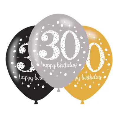 Ballonger Svart/Silver/Guld 30 - 6-pack