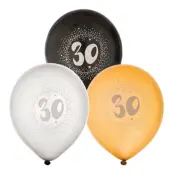 Ballonger Svart/Vit/Guld 30 - 6-pack