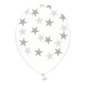 Ballonger Transparenta med Silverstjärnor - 6-pack