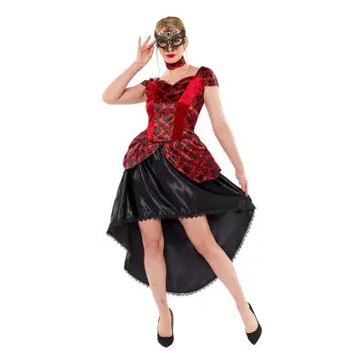 Burlesque Röd/Svart Klänning Maskeraddräkt - Large