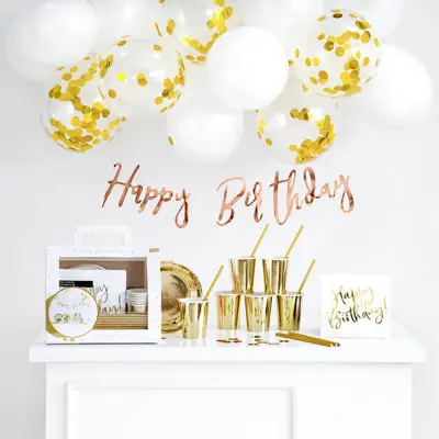 Dekorationspaket Happy Birthday Guld Metallic