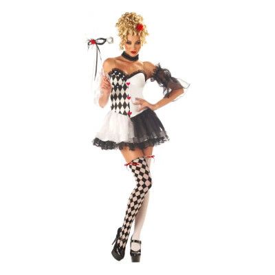 Harlequin Svart/Vit Clown Maskeraddräkt - Medium