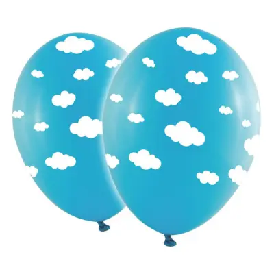 Ballonger Babyblå med Vita Moln - 10-pack
