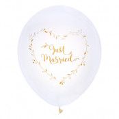 Latexballonger Just Married Vit/Guld - 8-pack