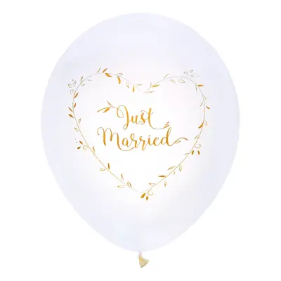 Ballonger Just Married Vit/Guld - 8-pack