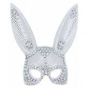 Sexig Silverfärgad Bunny Mask med Blankt Stenar och Paljetter
