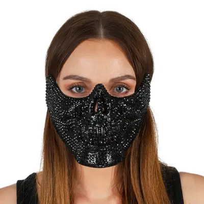 Dödskalle Halvmask med Strass Svart - One size
