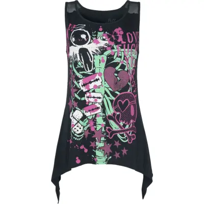 Full Volume by EMP Topp - Linne med färgrikt skelett - S 5XL - för Dam - svart