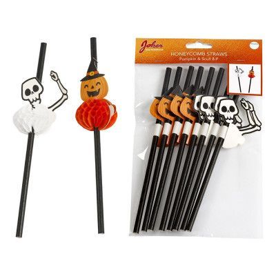 Papperssugrör Halloween Skelett - 6-pack