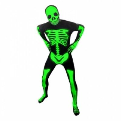 Morphsuit Självlysande Skelett Maskeraddräkt - Large