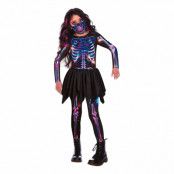Neon Skelett med Kjol Barn Maskeraddräkt - Medium