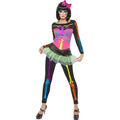 Neonfärgad Skelettkostym XS