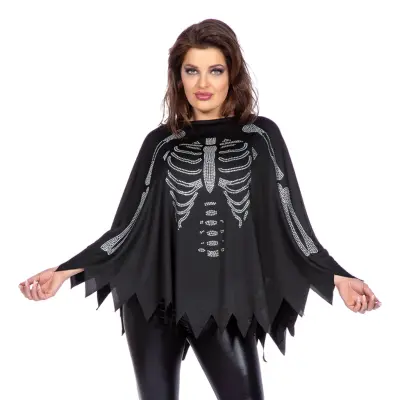 Poncho Skelett med Glitter - One size