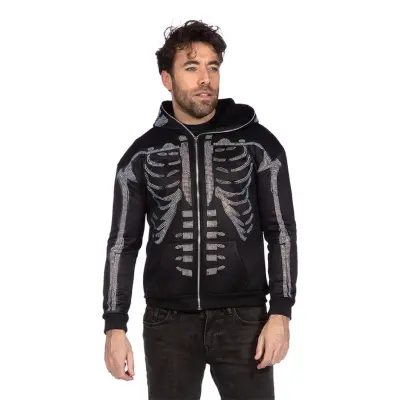 Skelett Hoodie Glitter med Dragkedja - X-Large