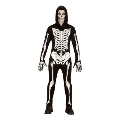 Skelett Overall med Huva Maskeraddräkt - Small
