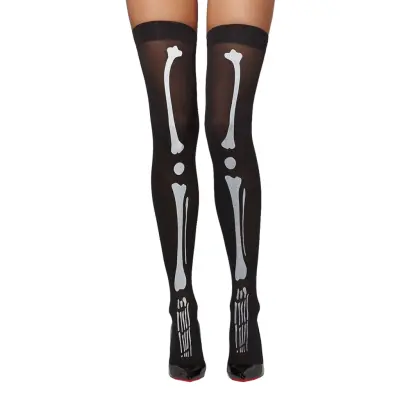 Stay-ups med Skelettmotiv - One size