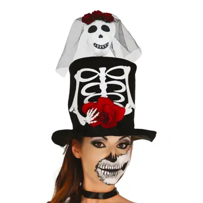 Svart Hög Hatt med Skelettmotiv