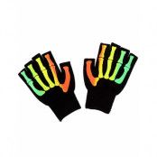 Svarta Handskar med Öppna Fingertoppar – Flerfärgat Skelettprint