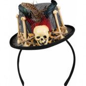 Voodoo Mini-Cylinderhatt Dekorerad med Skelett, Band och Fjädrar