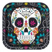 Papperstallrikar Kvadrat Day of the Dead - 8-pack