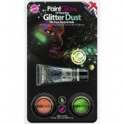 Set med 2 UV/Blacklight Original Glitter Shaker och Glitterlim - Grön och Persika