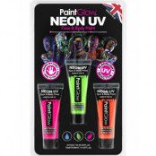 Set med 3 Neon UV/Blacklight Ansikts och Kroppsfärg 13 ml - Rosa, Grön och Orange