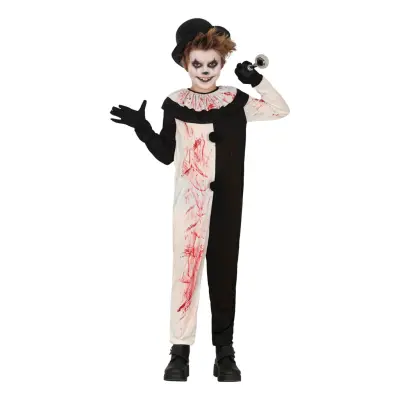 Skräckclown Svart/Vit Barn Maskeraddräkt - Small