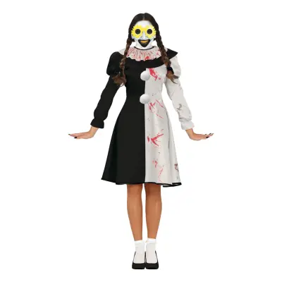 Skräckclown Svart/Vit Dam Maskeraddräkt - Small