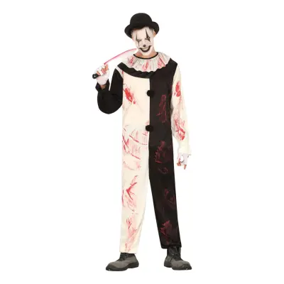 Skräckclown Svart/Vit Maskeraddräkt - X-Small