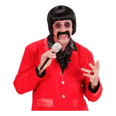 60-tals Musiker Svart Peruk med Mustasch - One size