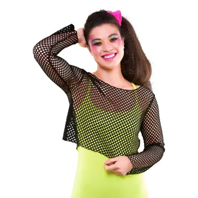 80-tals Fisknätströja Kort Svart - Plus size