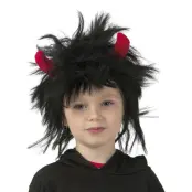 Barnperuk svart med horn - Leksaksaffären -  Leksaksaffären