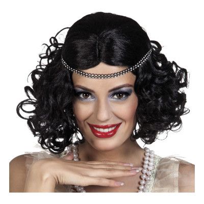 Flapper Svart Peruk med Pannband - One size