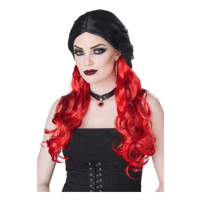 Gotisk Svart/Röd Lång Peruk
